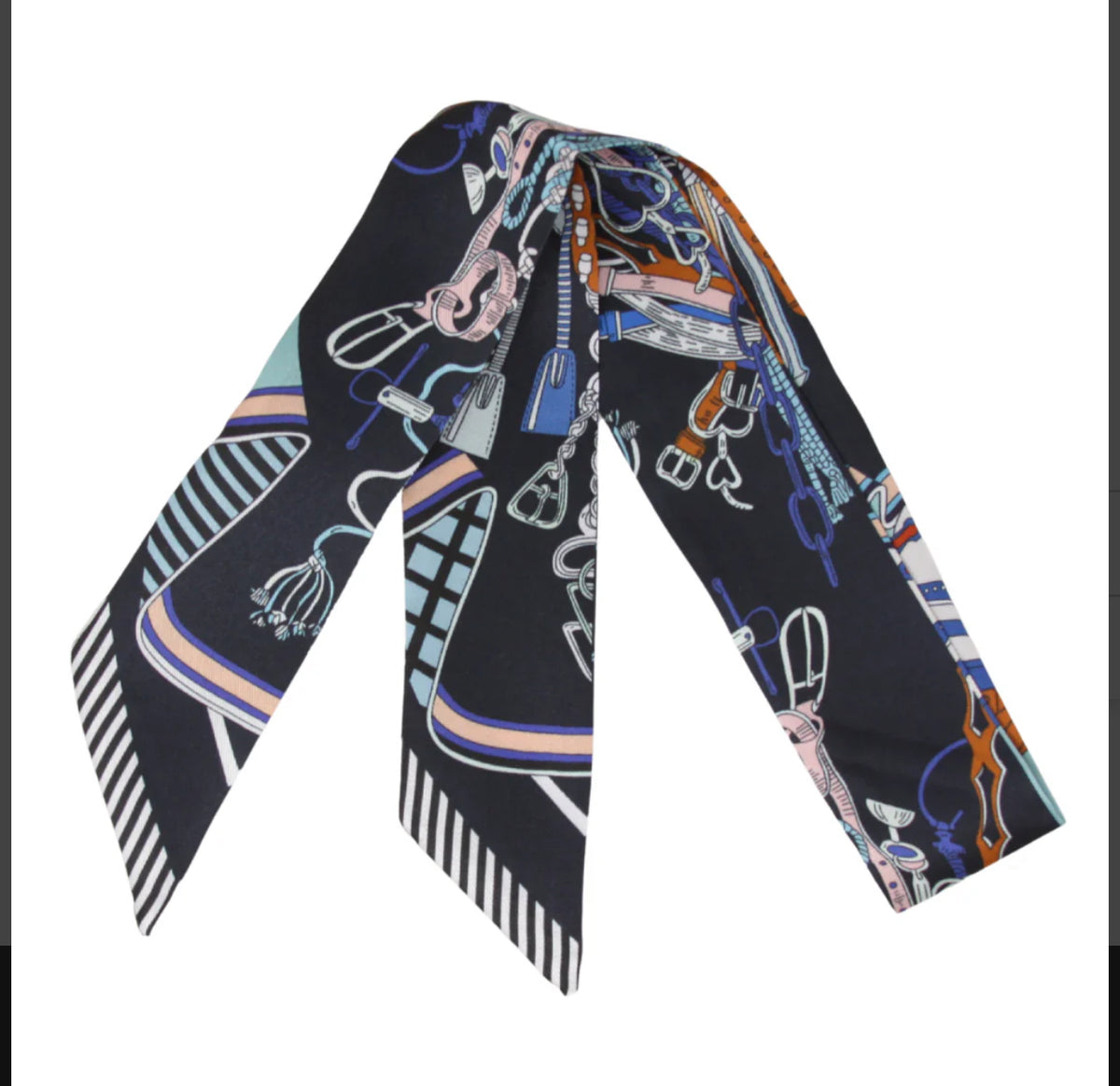 Equestrian Lock & Chain Elegance Skinny Scarf for Bags
