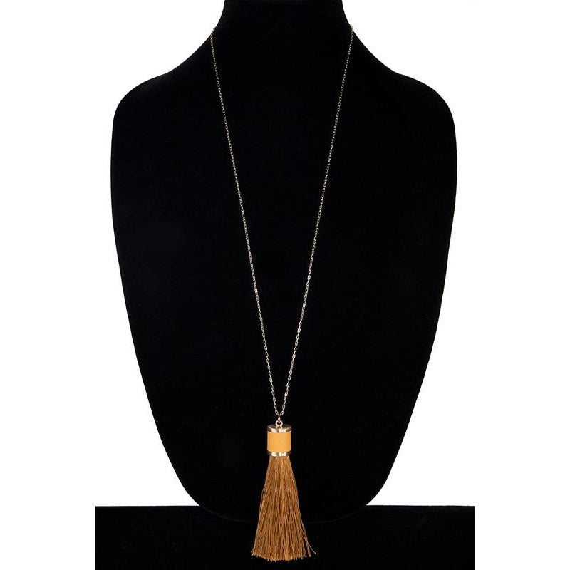Natasha Long Chain Tassel Necklace W/Gold Studded Earrings