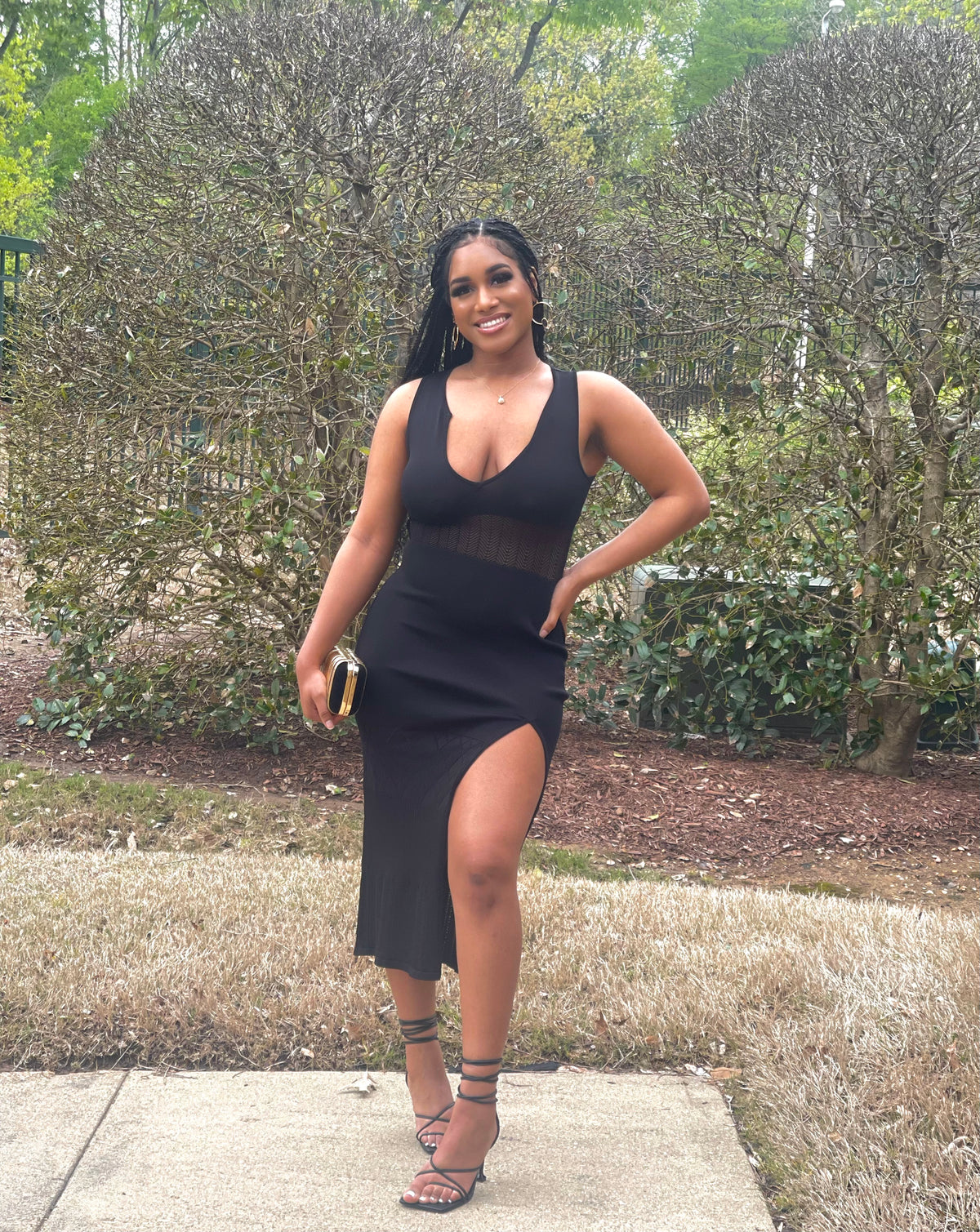 See If We Fit Hight Slit Midi Knit Dress (Black)