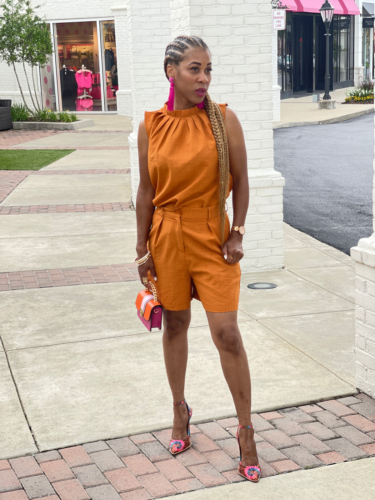 Rust Pleated Short Set