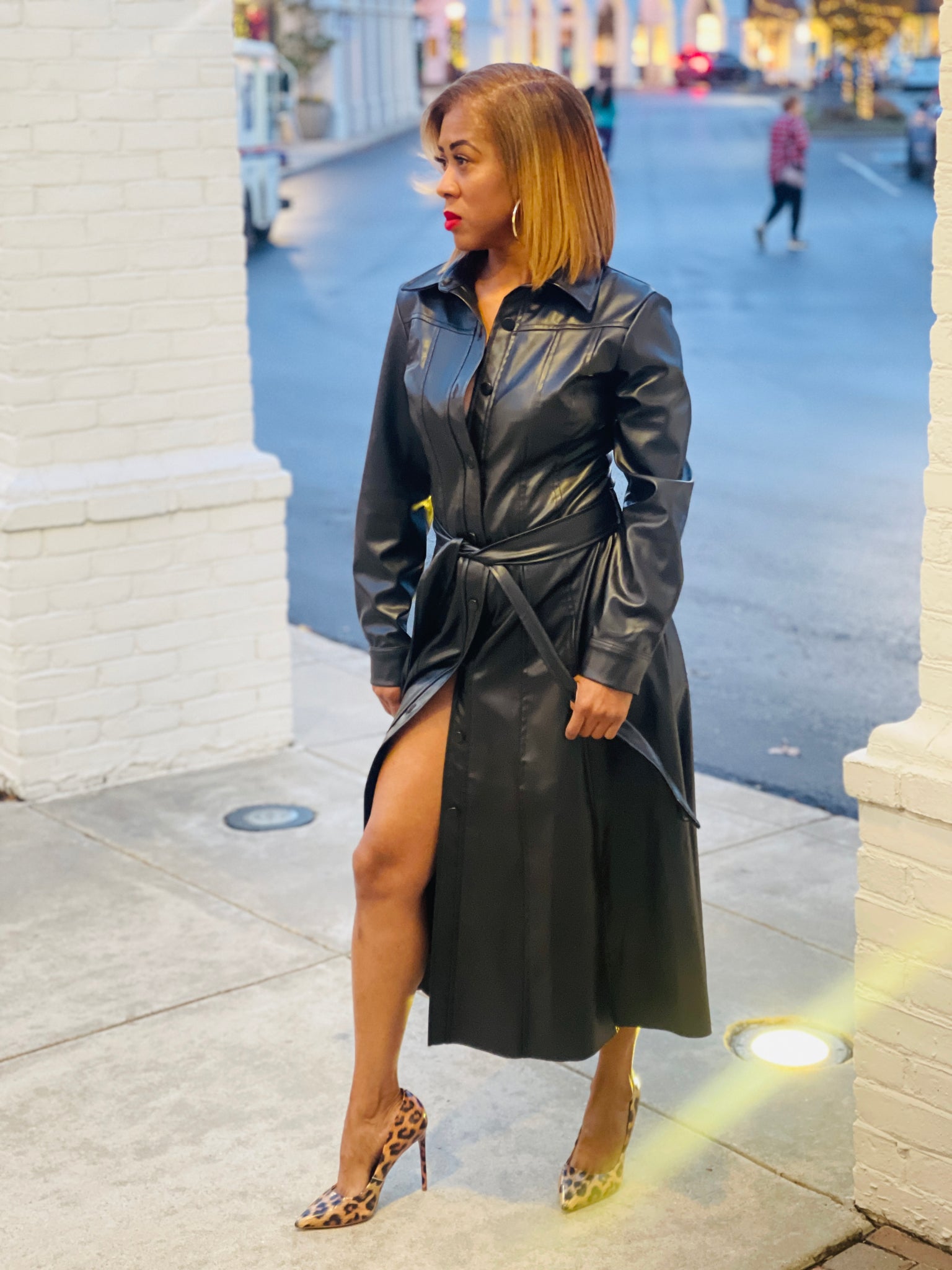 Lauren Leather Vegan Dress W/Belt Belle Mone' Boutique Lauren Leather Vegan Dress W/Belt Belle Mone' Boutique