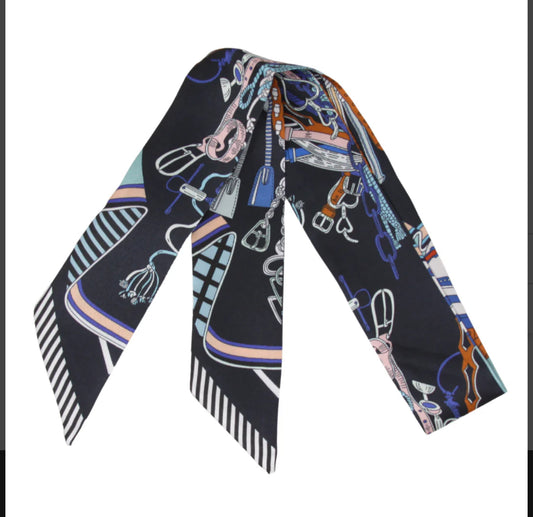 Equestrian Lock & Chain Elegance Skinny Scarf for Bags