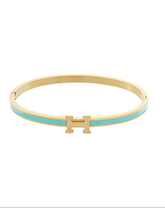 Luxe Gold and Blue Letter H Bangle Bracelet
