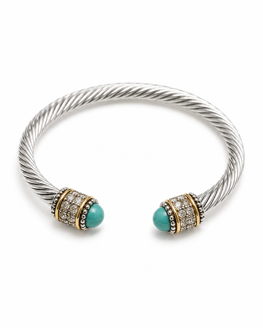 Turquoise/Two Tone Cable Cuff Bracelet