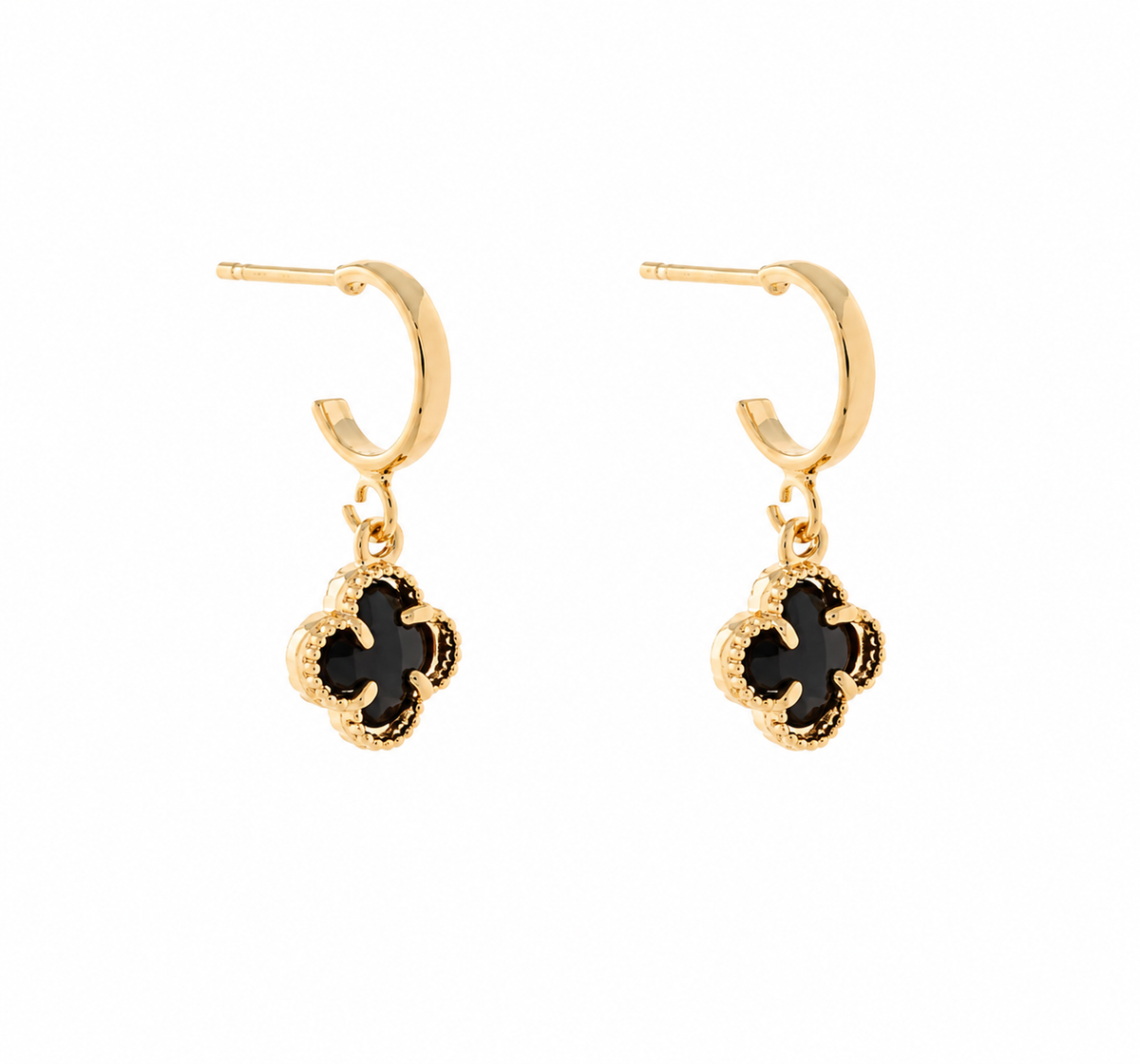 Midnight Glass Clover Shape Dangle Earrings