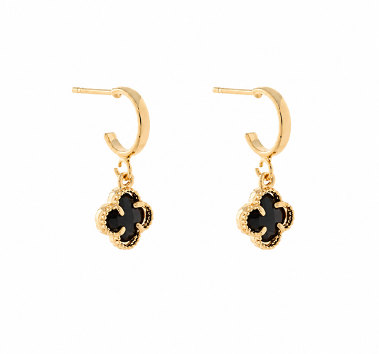Midnight Glass Clover Shape Dangle Earrings