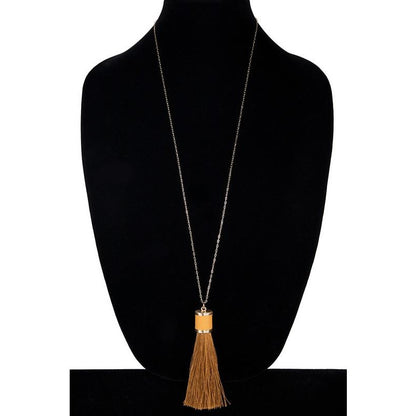 Natasha Long Chain Tassel Necklace W/Gold Studded Earrings