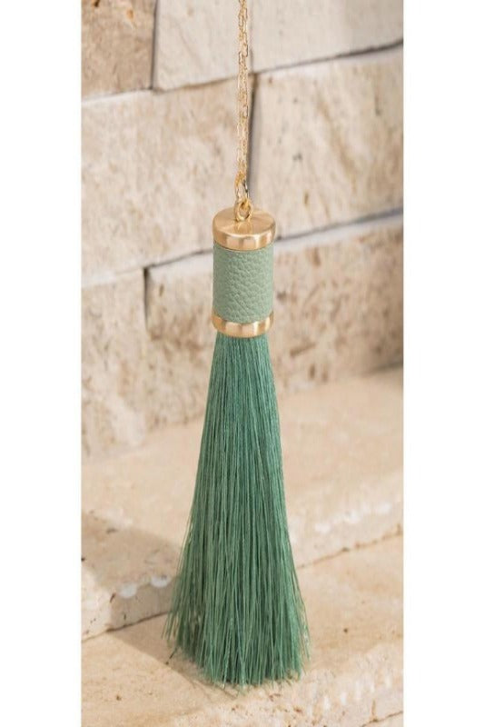 Natasha Long Chain Tassel Necklace W/Gold Studded Earrings