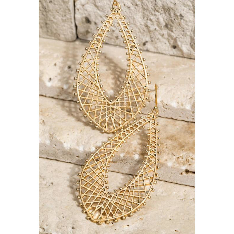 Nicole Teardrop Metal Filgree Hook Earrings