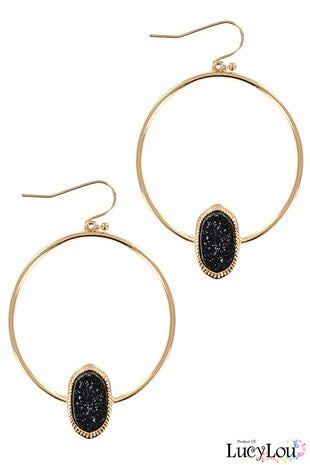 Round Drop Earring with Jet Black Stone