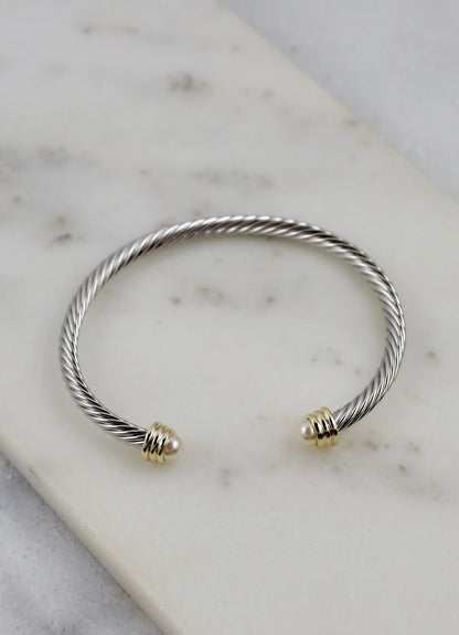 Lena Cable Bracelet With Stone End Pearls