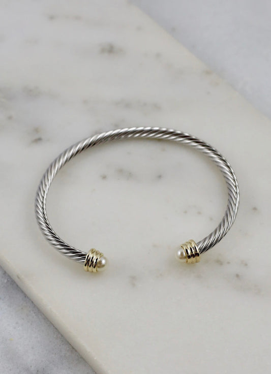 Lena Cable Bracelet With Stone End Pearls